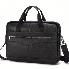 Men's Genuine Leather Business Briefcase - Large Capacity Laptop Messenger Bag with Multiple Compartments, Brown Top Grain Cowhide for Work & Travel, Laptop Bag