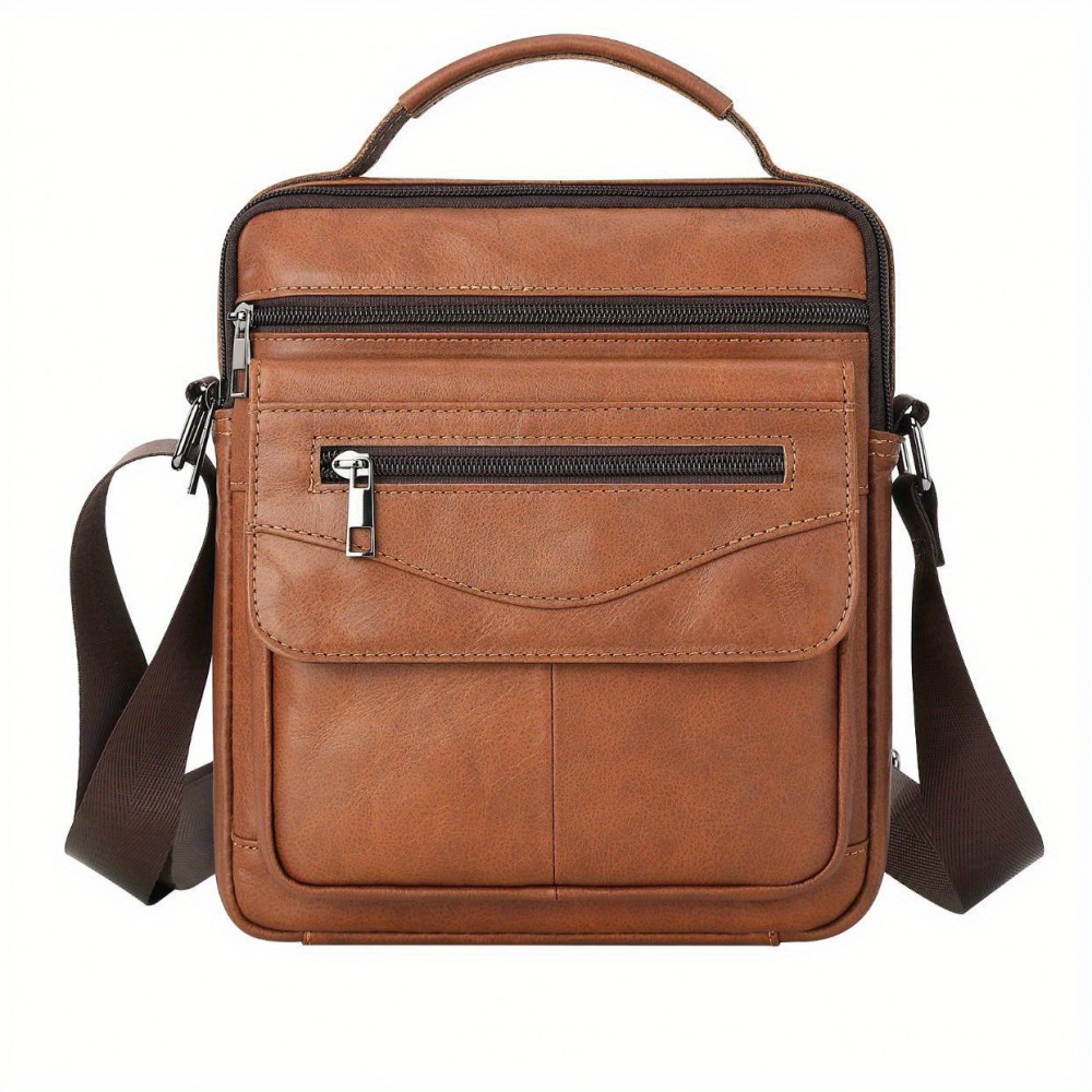 Head Layer Cowhide Men'S Shoulder Bag, Leather Casual Crossbody Design, Business Trend Dual-Use Shoulder Bag, Fashionable And Practical Men'S Bag