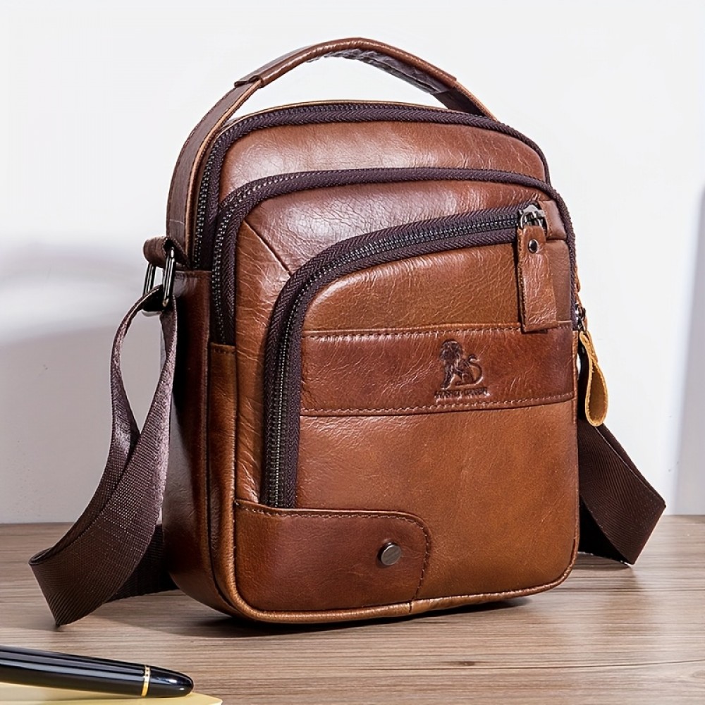 [Genuine Leather Crossbody Bag] Niu Genuine Leather Crossbody Bag with Adjustable Shoulder Strap, Double Compartment Design - Premium Top-Grain Leather, Multiple Zipper Pockets & Ergonomic Padded Back 51.39