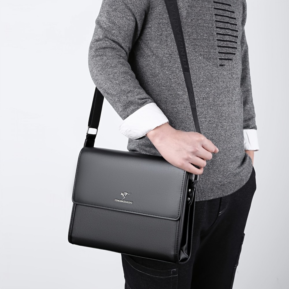 Men's Black Business Briefcase with Golden Embossed Logo, Top Handle & 43.31