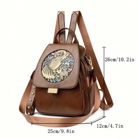 XY BAG Women's Fashion Backpack Ethnic Style Elegant Anti-Theft Lightweight Bag - Chic Pattern, Bohemian, Large Capacity, Adjustable Shoulder Straps, Tassel Detail, PU Material, Perfect for Travel and Daily Use
