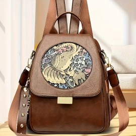 XY BAG Women's Fashion Backpack Ethnic Style Elegant Anti-Theft Lightweight Bag - Chic Pattern, Bohemian, Large Capacity, Adjustable Shoulder Straps, Tassel Detail, PU Material, Perfect for Travel and Daily Use