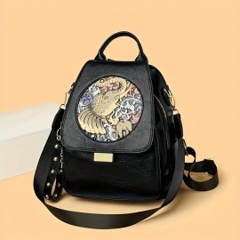 XY BAG Women's Fashion Backpack Ethnic Style Elegant Anti-Theft Lightweight Bag - Chic Pattern, Bohemian, Large Capacity, Adjustable Shoulder Straps, Tassel Detail, PU Material, Perfect for Travel and Daily Use